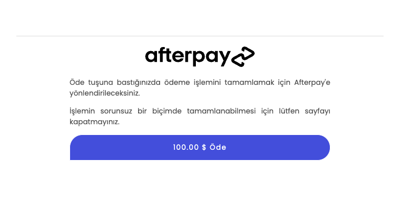 Sadece Afterpay sekmesi