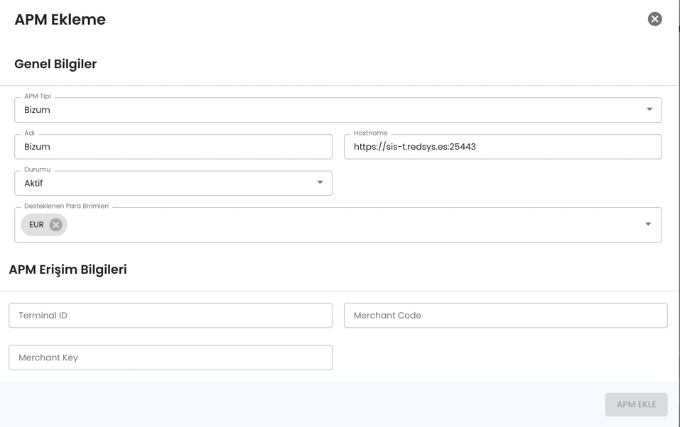 Bizum integration settings