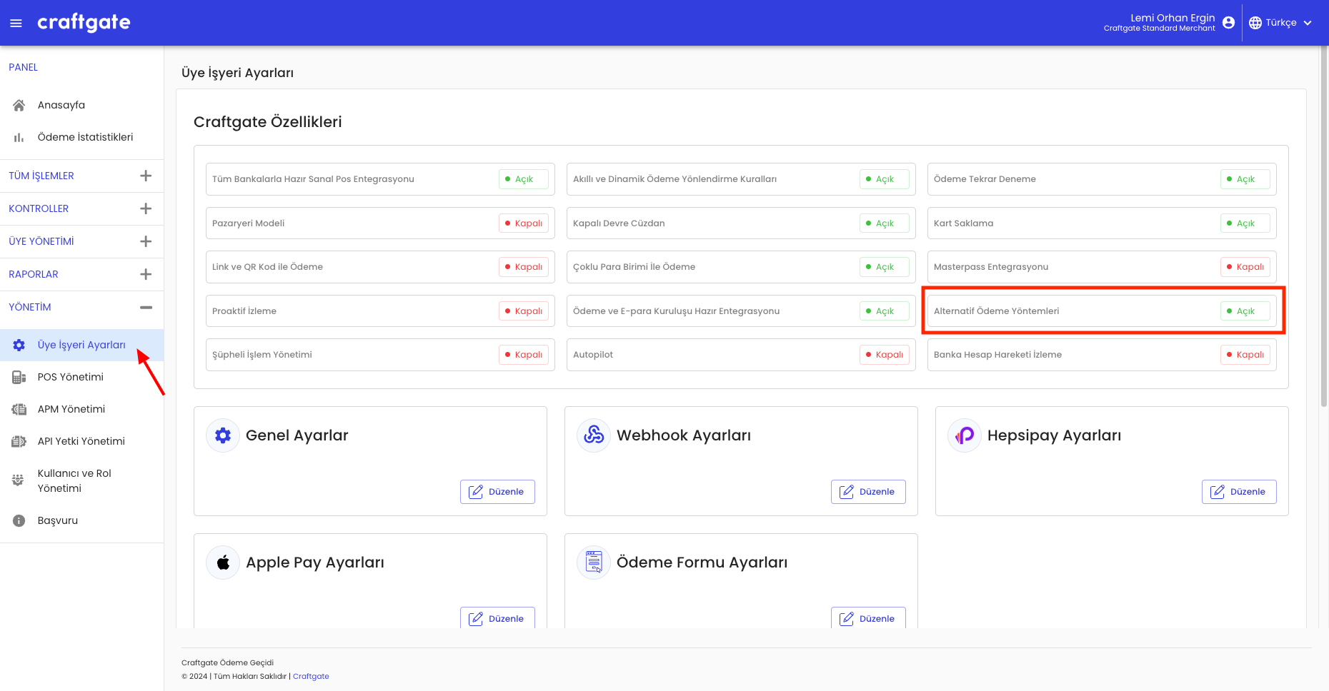 Craftgate özellikleri listesinde Alternatif Ödeme Yöntemleri