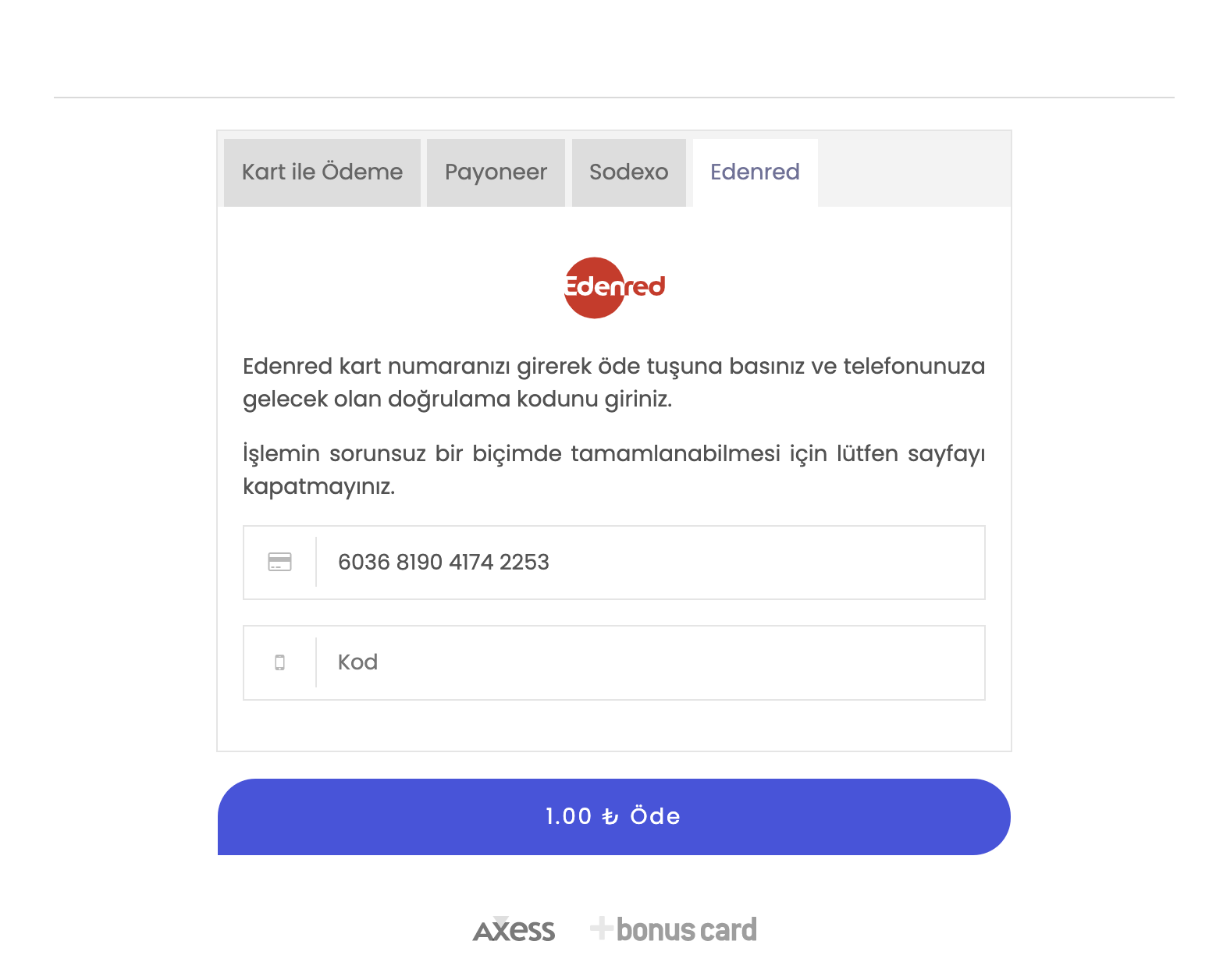 Edenred Common Payment Page Tab