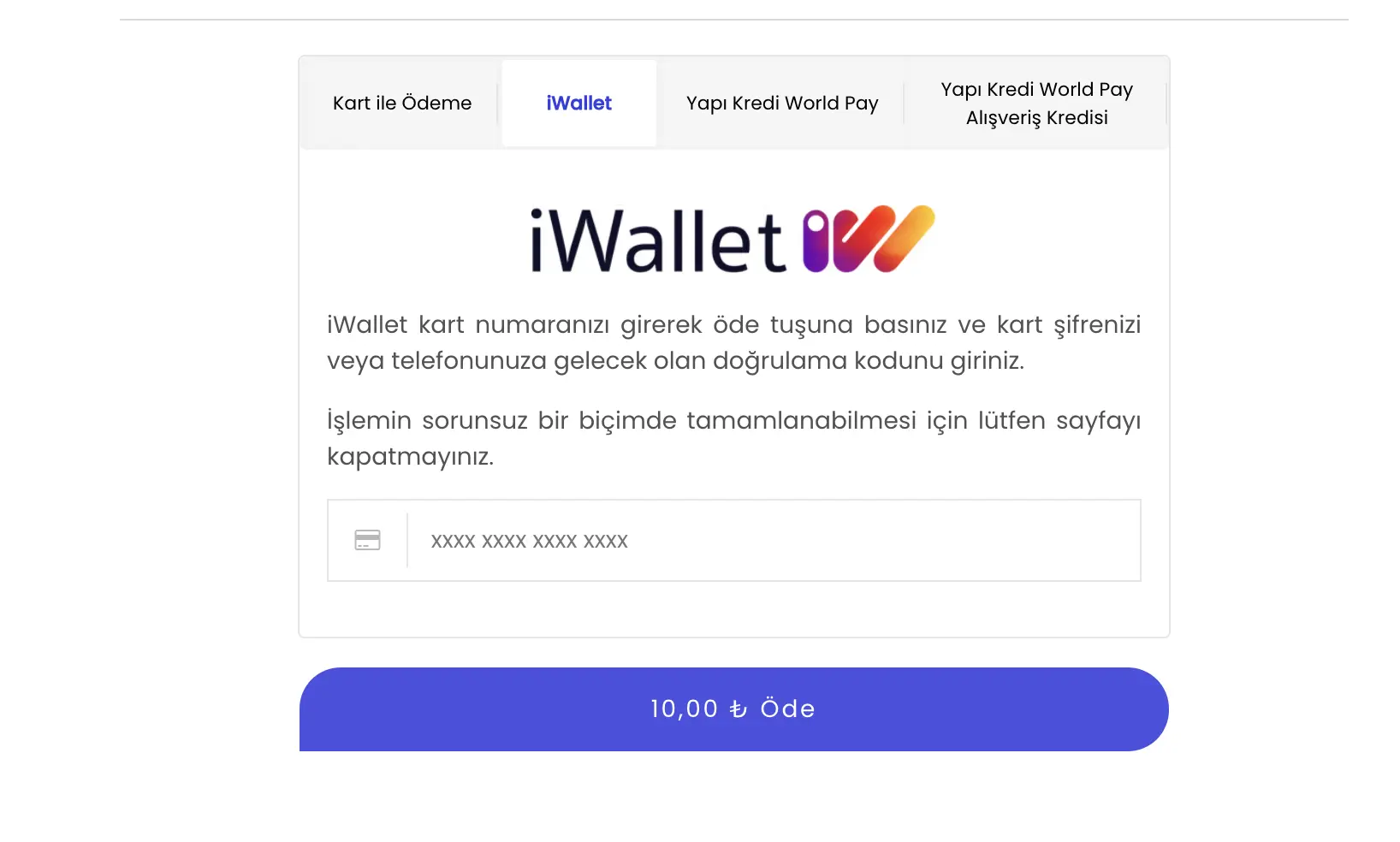 iWallet Ortak Ödeme Sayfası Sekmesi