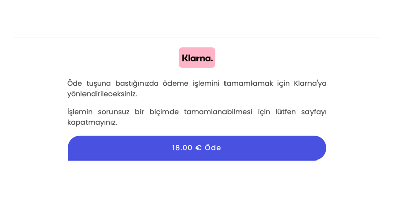 Sadece Klarna sekmesi