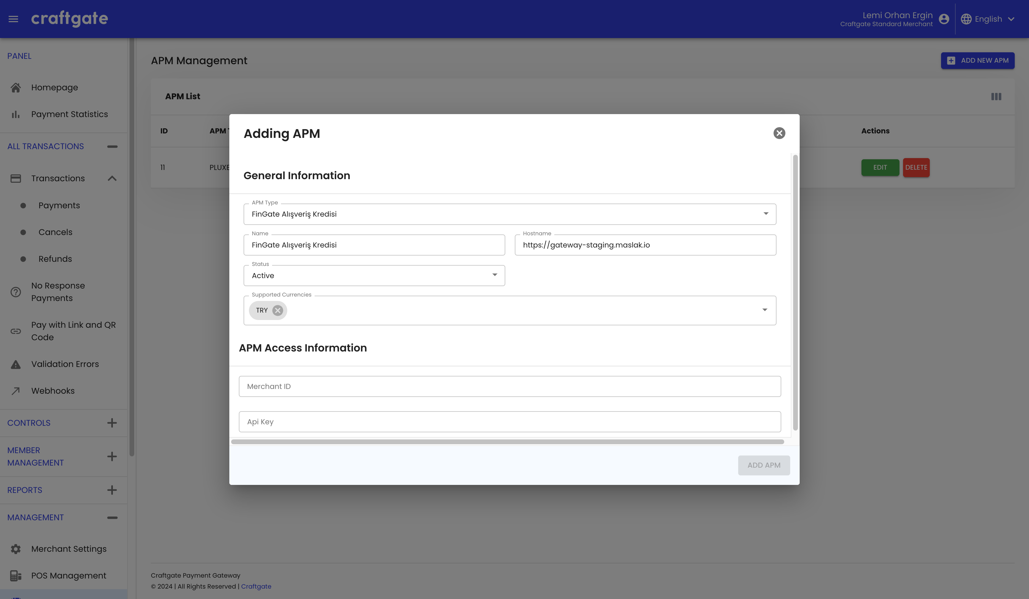 Maslak Integration Settings