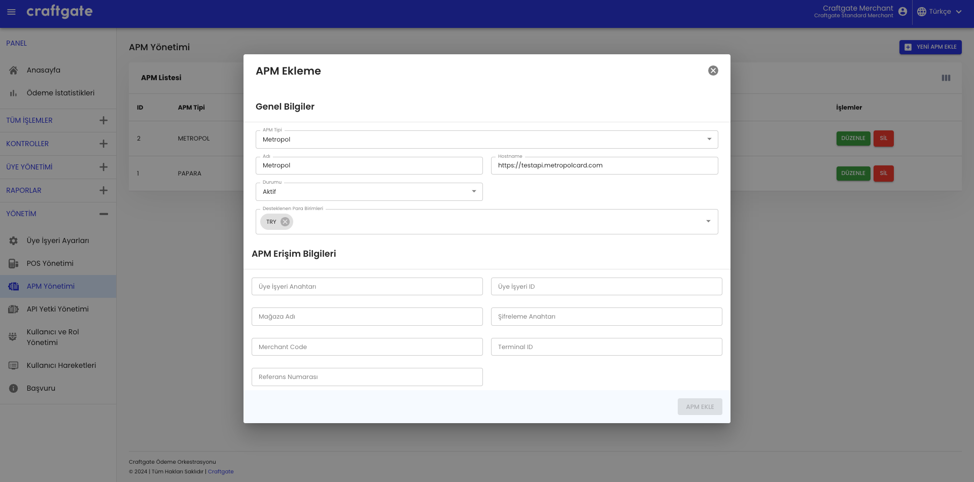 Metropol integration settings