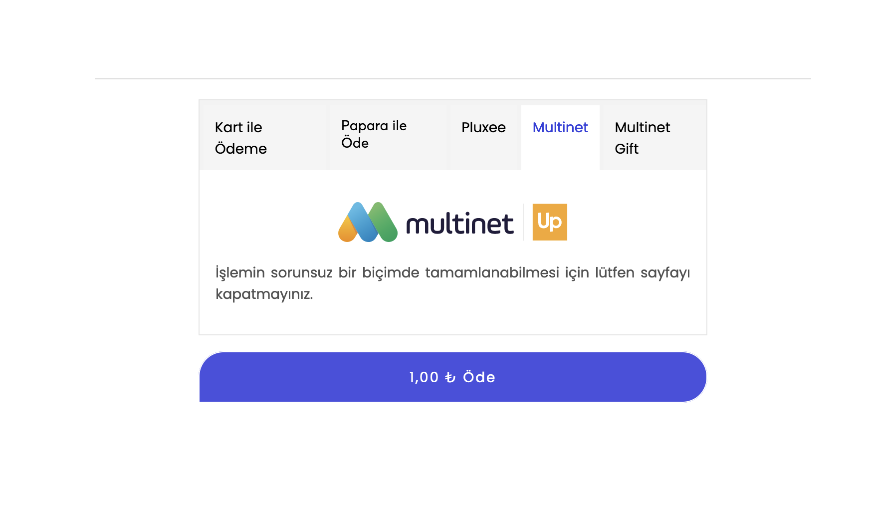 Multinet Ortak Ödeme Sayfası Sekmesi