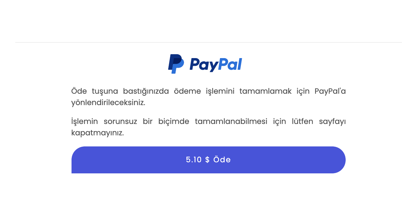 Sadece PayPal sekmesi