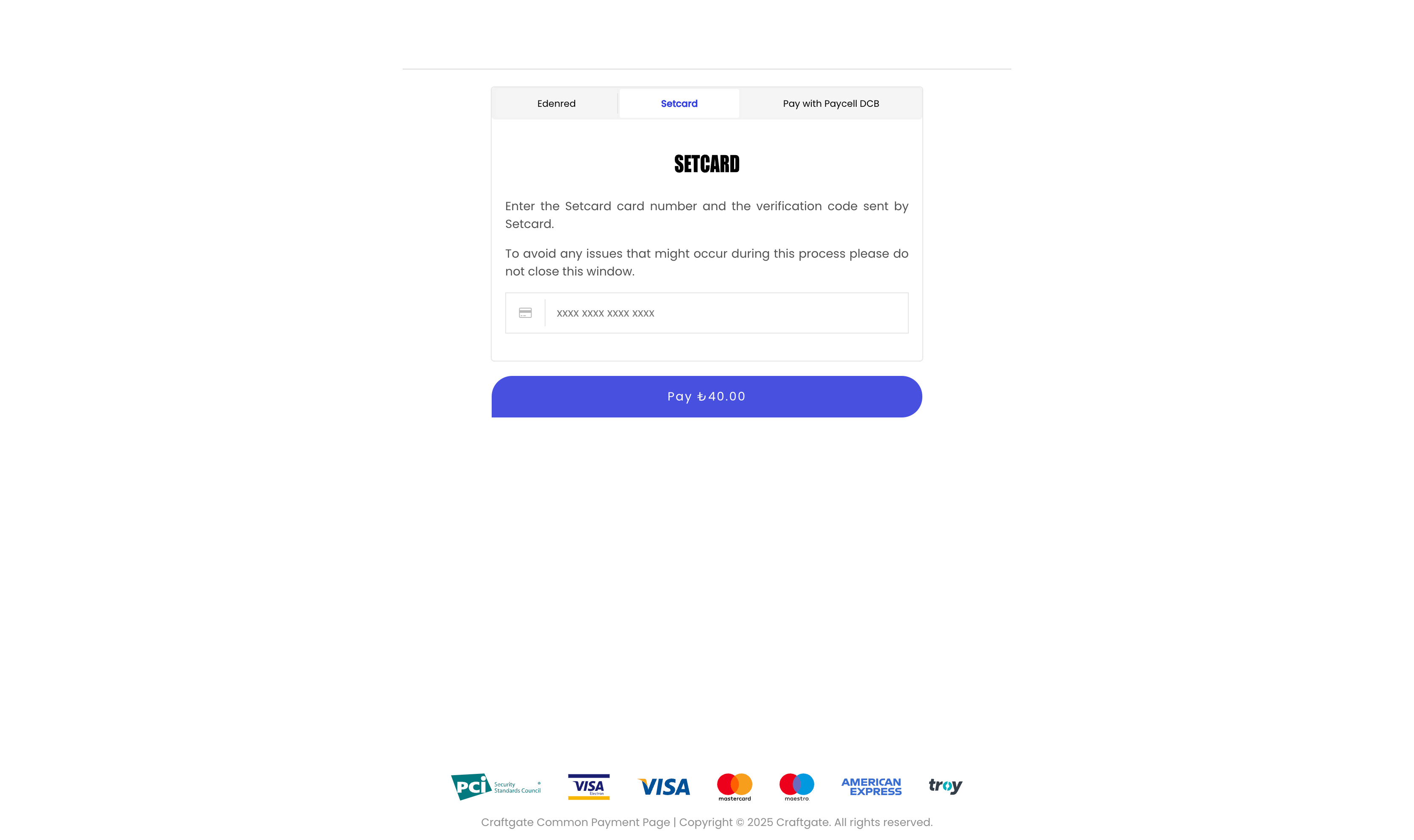 Setcard Ortak Ödeme Sayfası Sekmesi