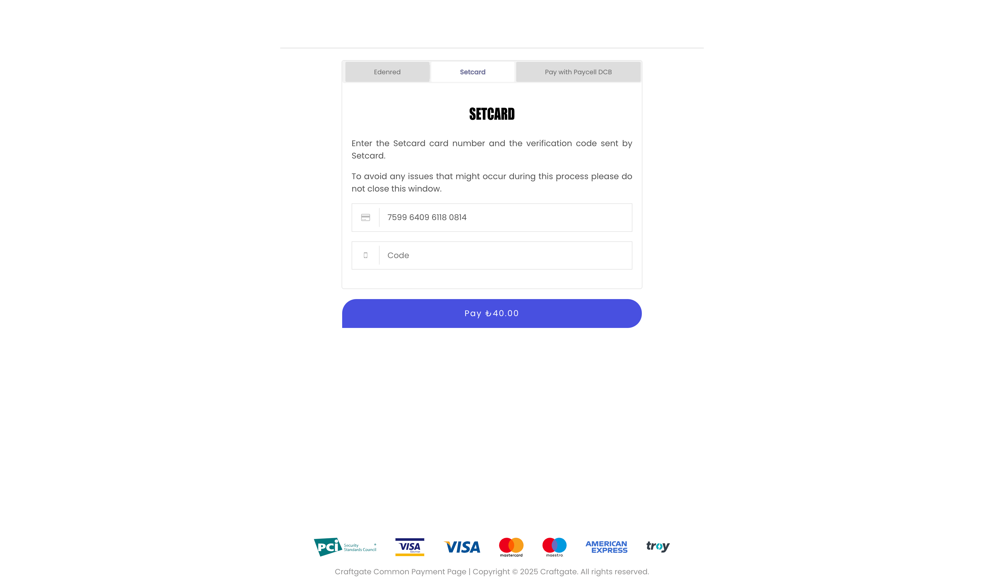 Setcard Ortak Ödeme Sayfası Sekmesi
