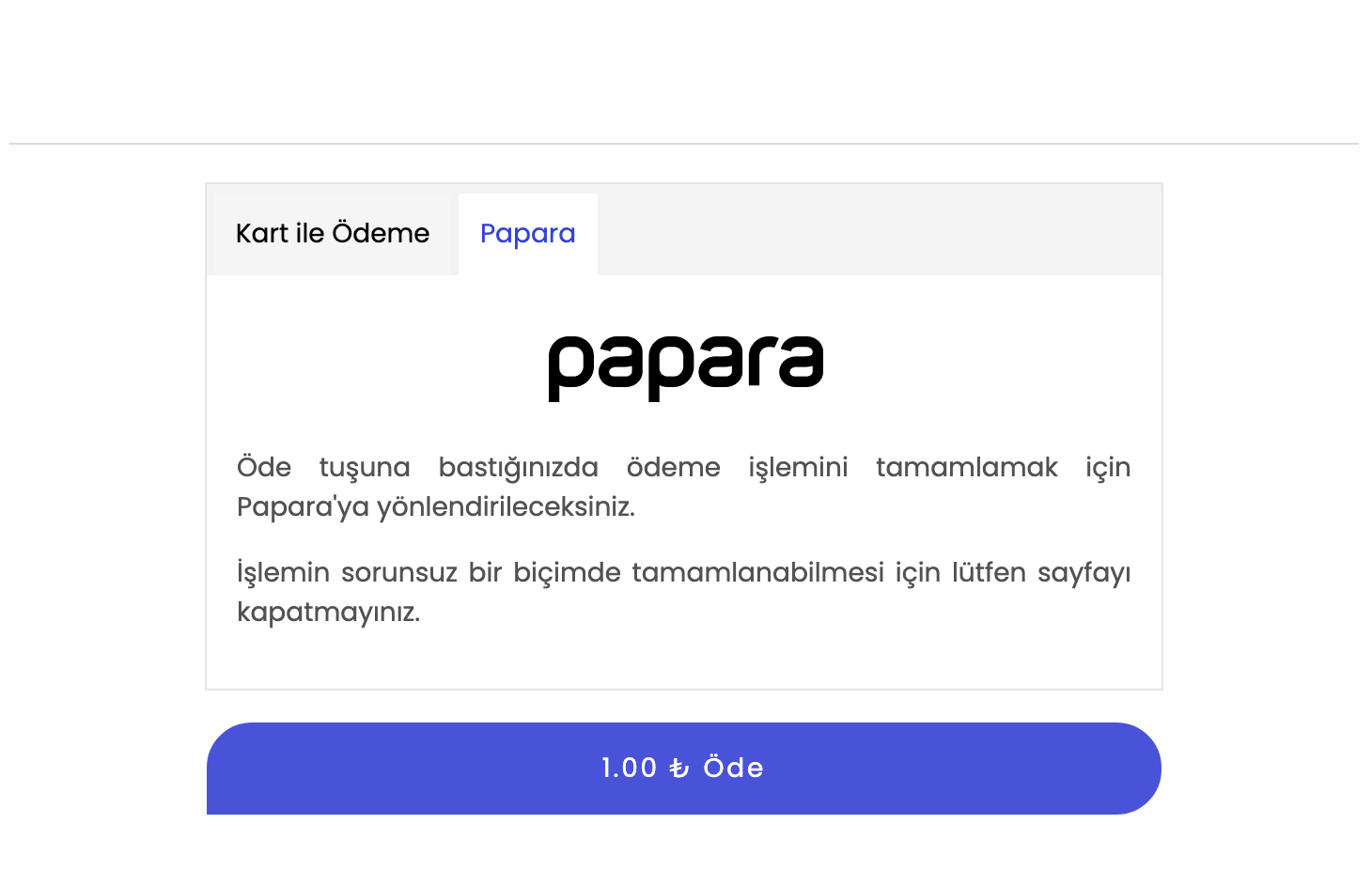 Papara Common Payment Page Tab